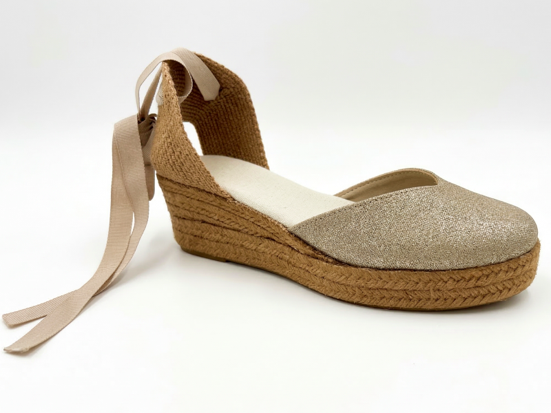 Alpargata TARA cuña media escotada en V con cintas mujer